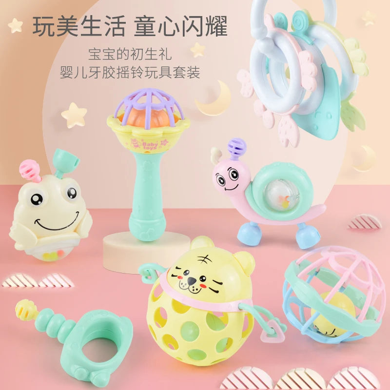 Baby Rattle 0-12 Months Newborn Soft Bell Teethers Hand Shaking Crib Mobile Ring Educational Toy For Children Set Gifts