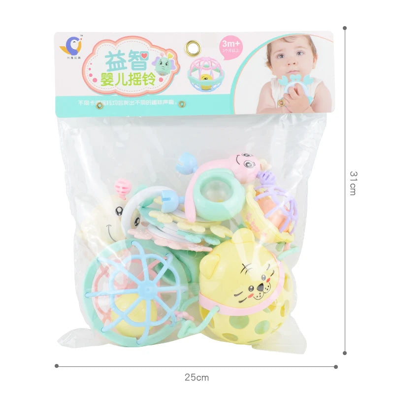 Baby Rattle 0-12 Months Newborn Soft Bell Teethers Hand Shaking Crib Mobile Ring Educational Toy For Children Set Gifts