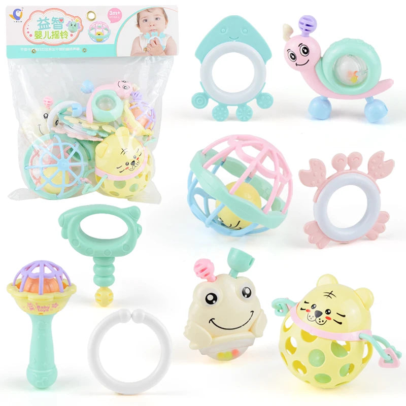 Baby Rattle 0-12 Months Newborn Soft Bell Teethers Hand Shaking Crib Mobile Ring Educational Toy For Children Set Gifts