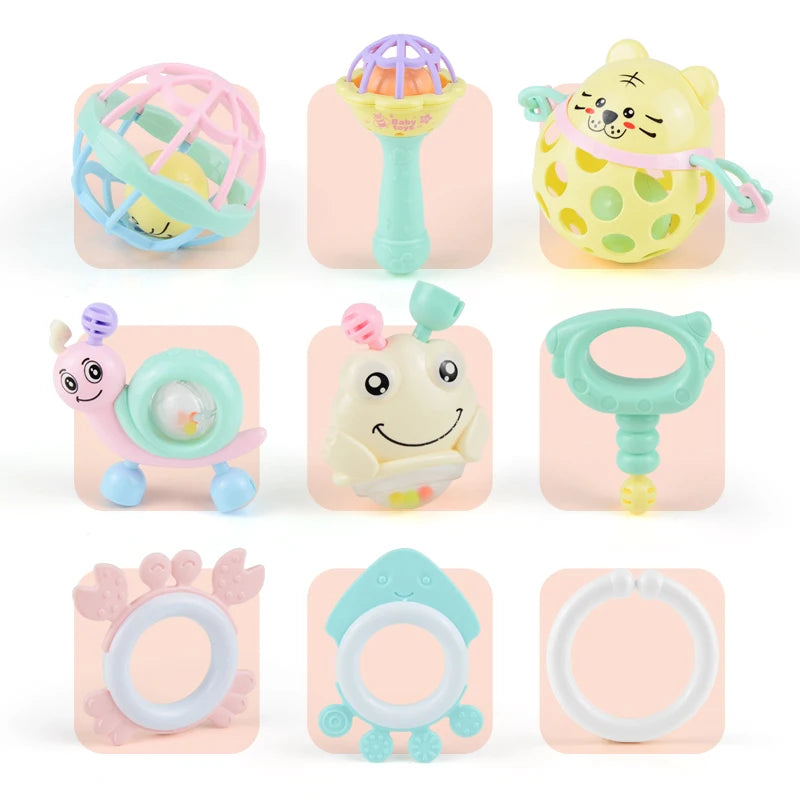 Baby Rattle 0-12 Months Newborn Soft Bell Teethers Hand Shaking Crib Mobile Ring Educational Toy For Children Set Gifts